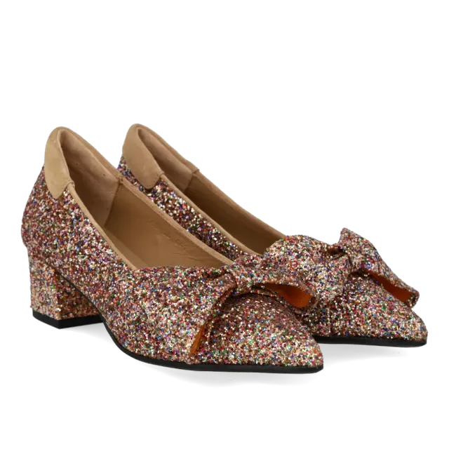 Angulus Sløjfe pump glitter damesko 5 cm blokhæl