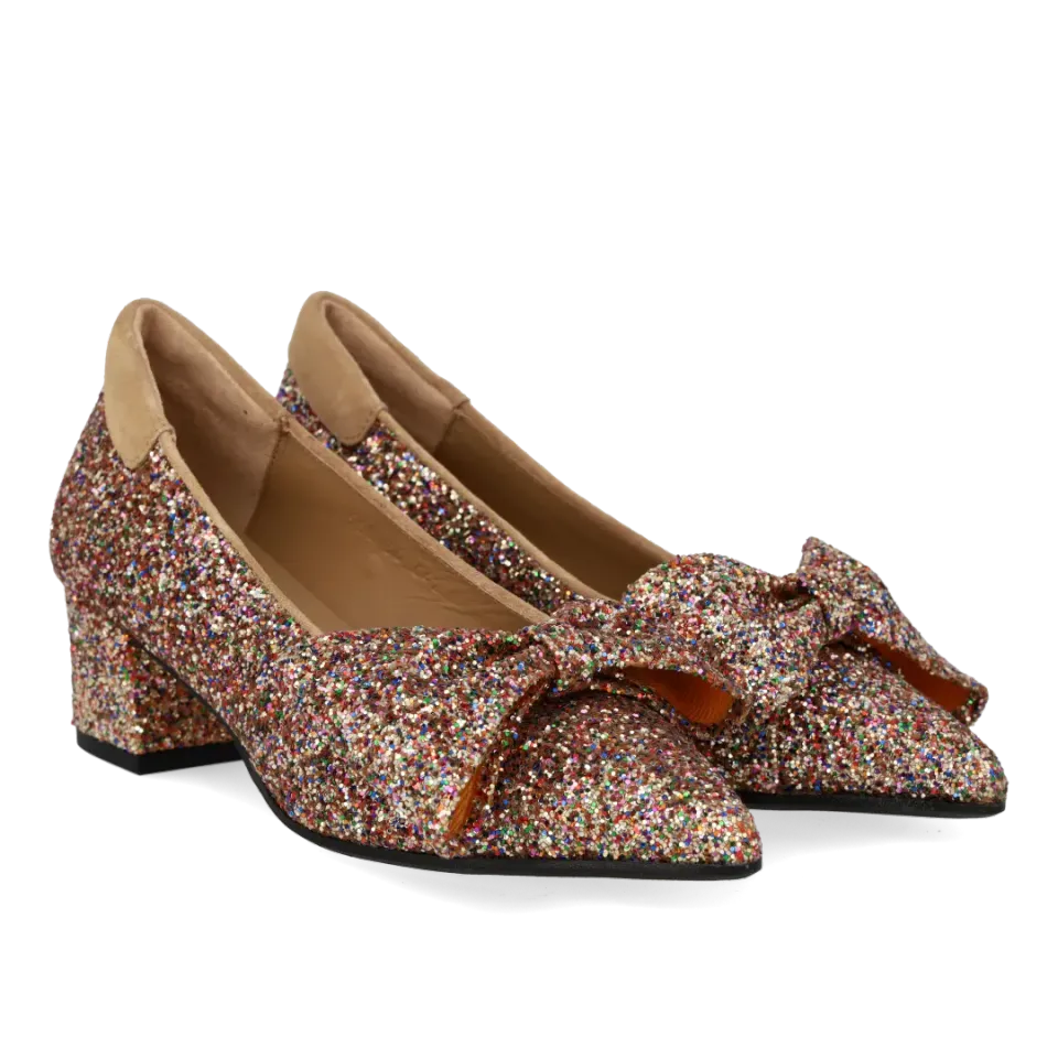 Angulus Sløjfe pump glitter damesko 5 cm blokhæl