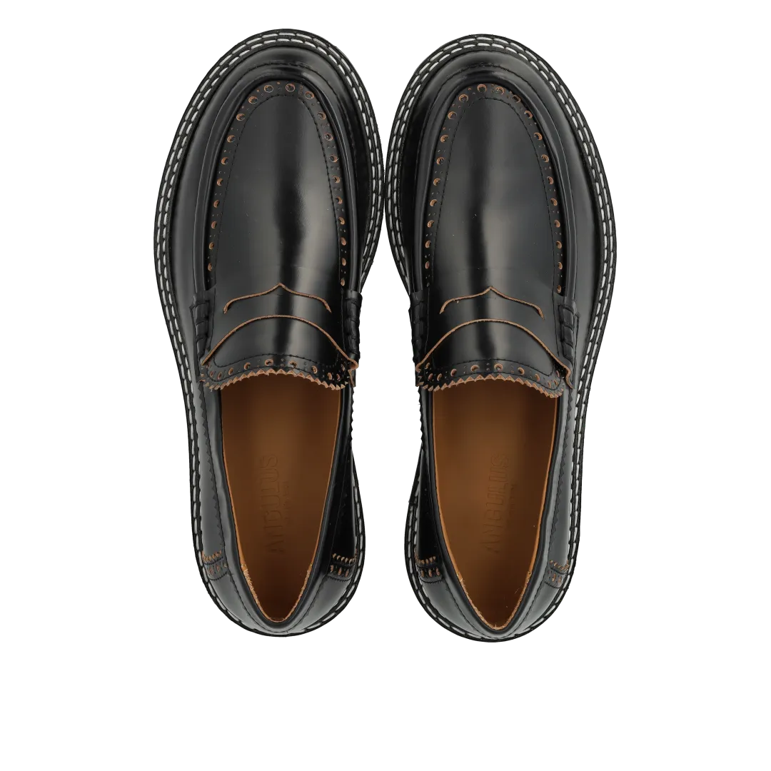 Angulus Chunky Penny loafer skind sort brogue