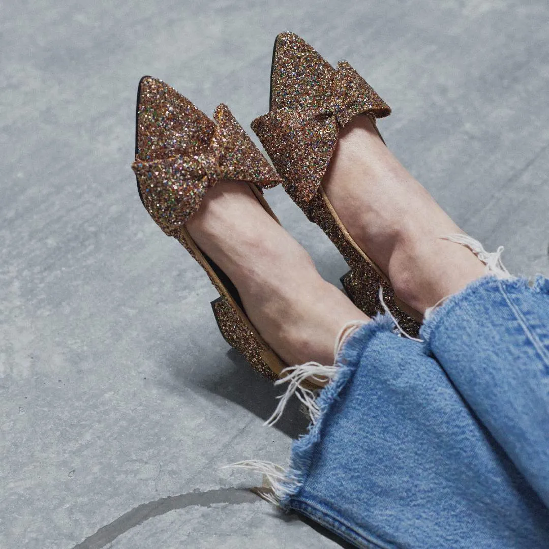 Angulus Sløjfe pump glitter damesko 5 cm blokhæl