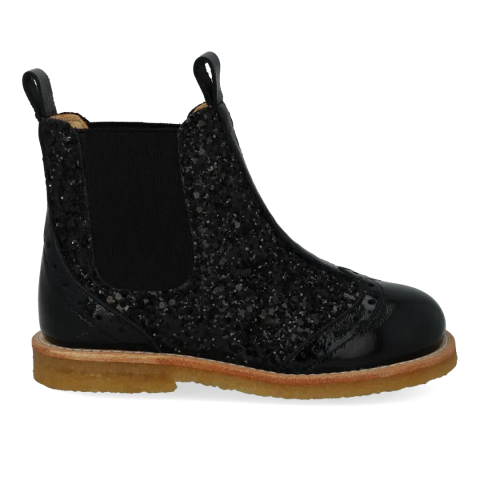 Angulus Chelsea støvle brogue børn glitter elastik
