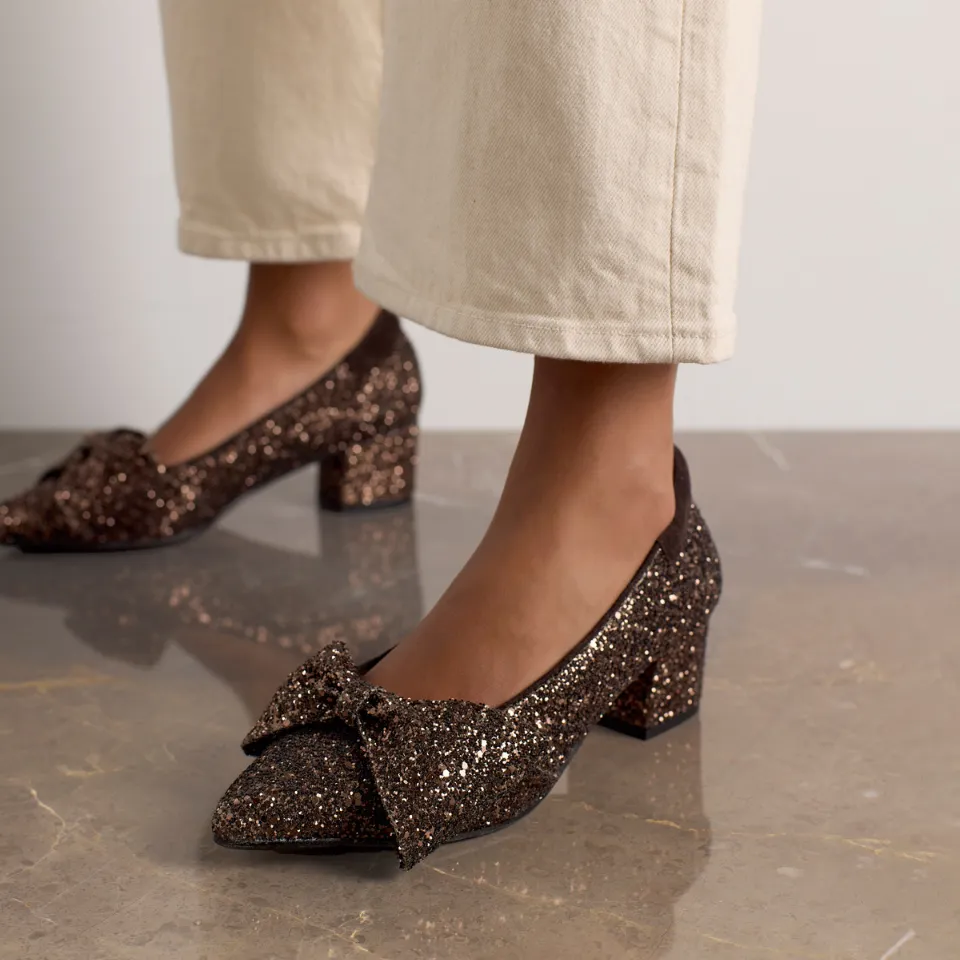 Angulus Sløjfe pump glitter festpump 5 cm hæl