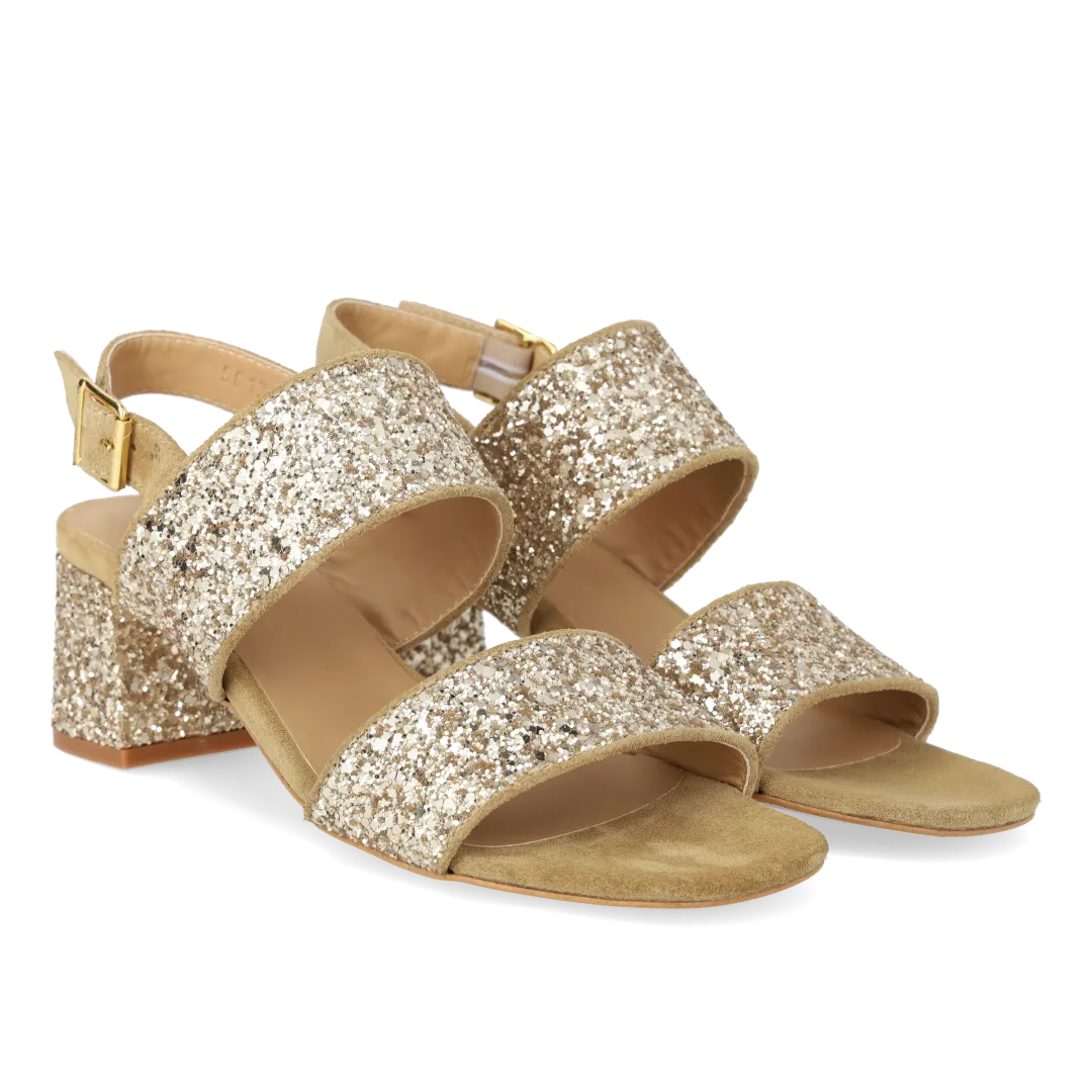 Angulus remsandal dame glitter sandal blokhæl
