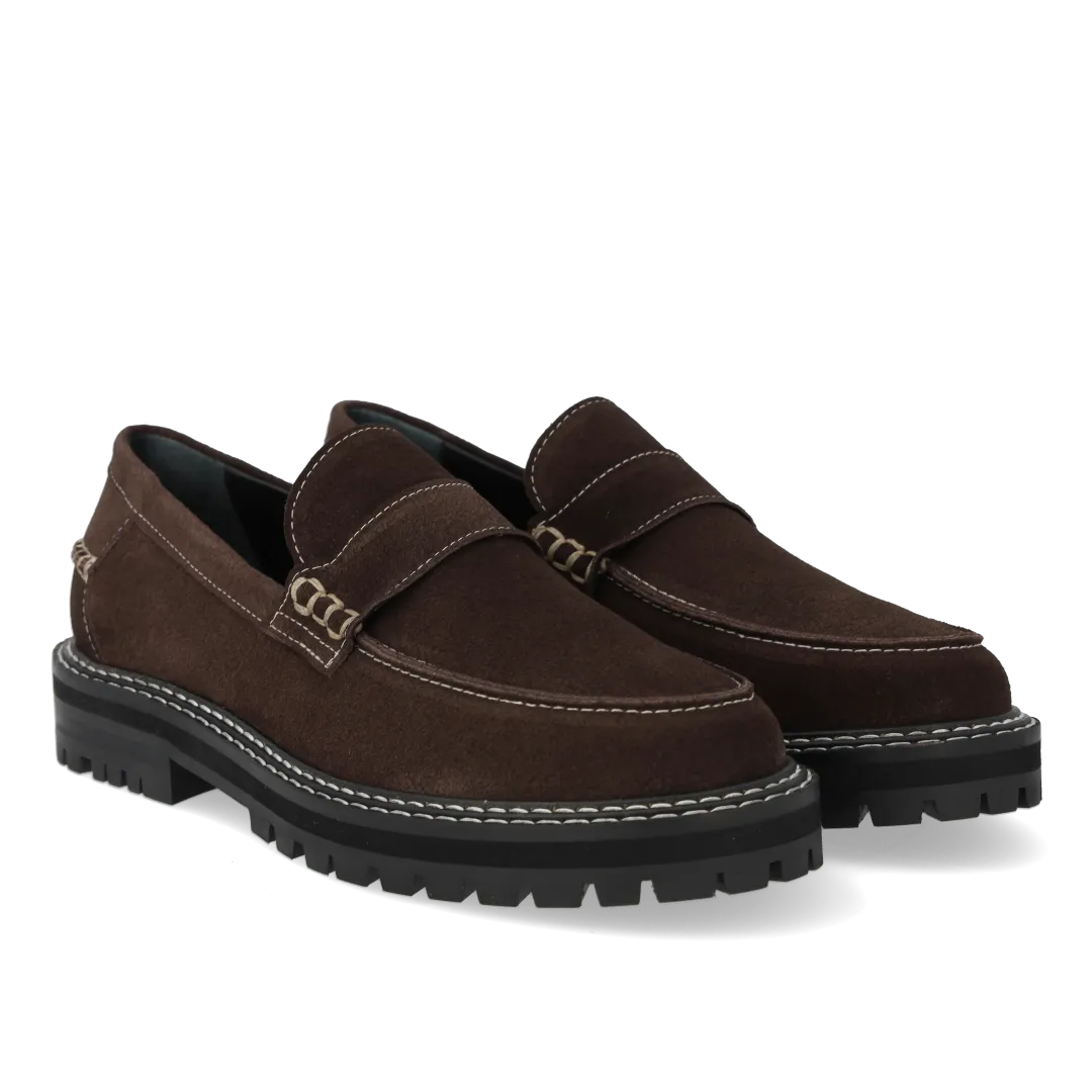Angulus Penny loafer kontraststikning brun ruskind