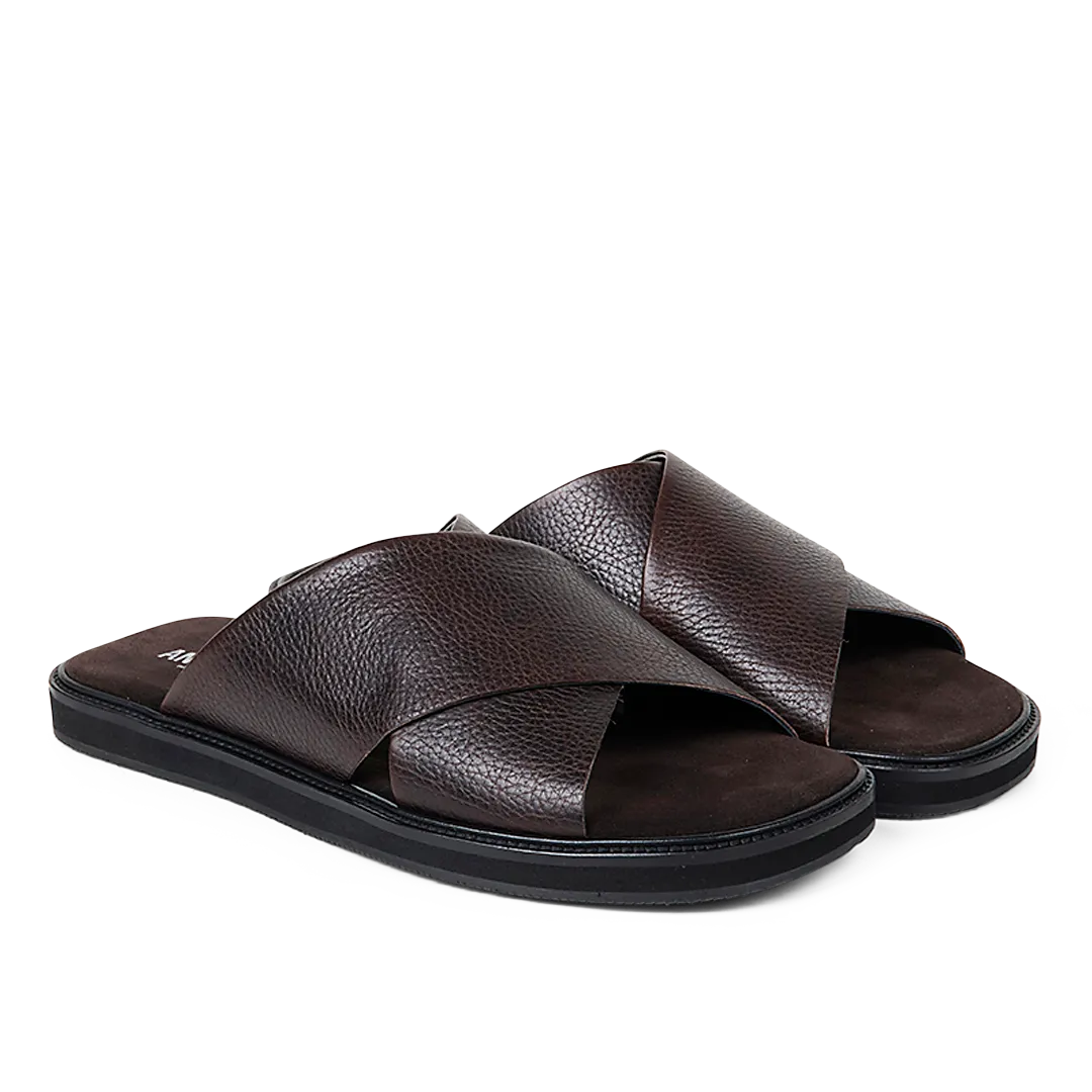 Angulus Slip-on kryds lædersandal herresandal sort