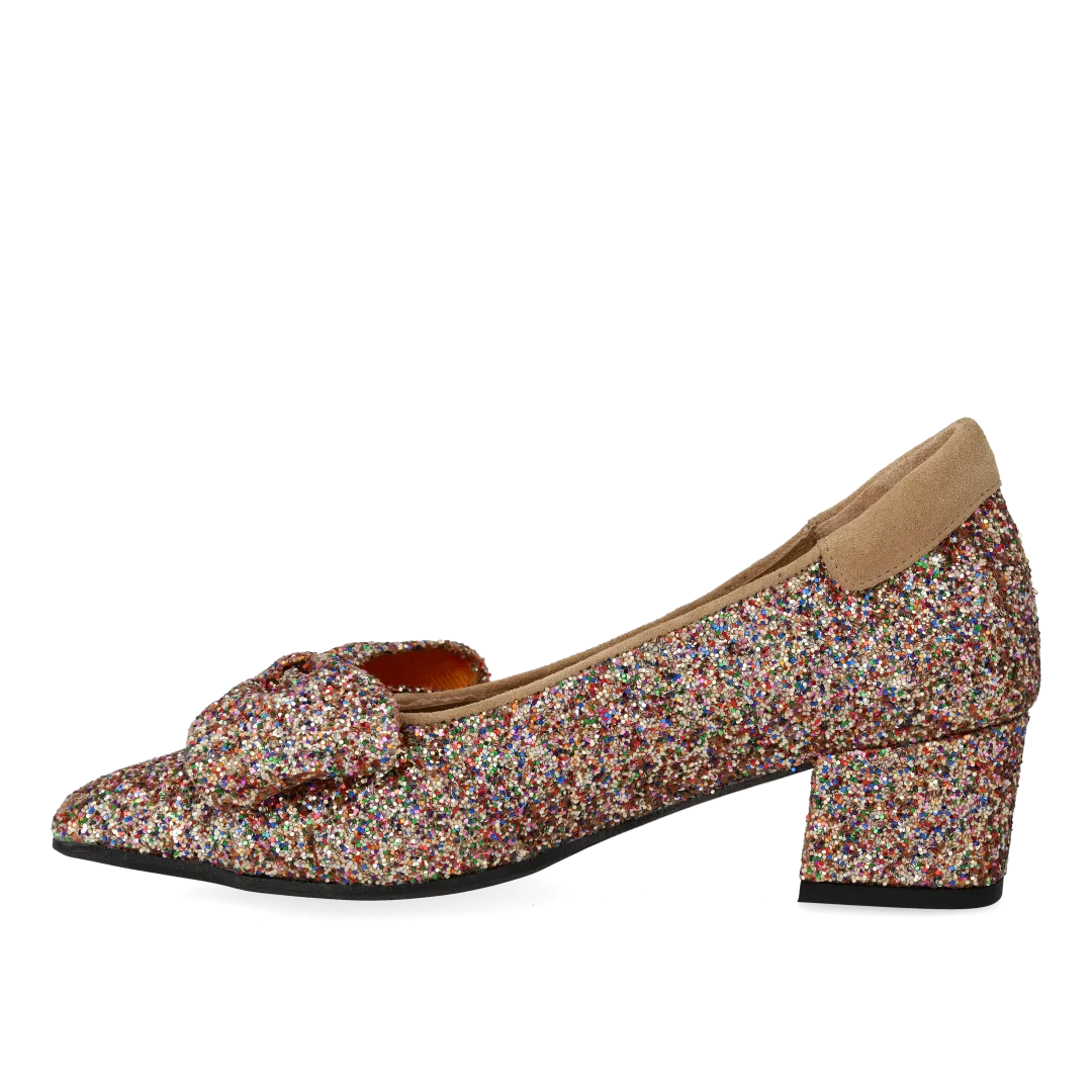 Angulus Sløjfe pump glitter damesko 5 cm blokhæl