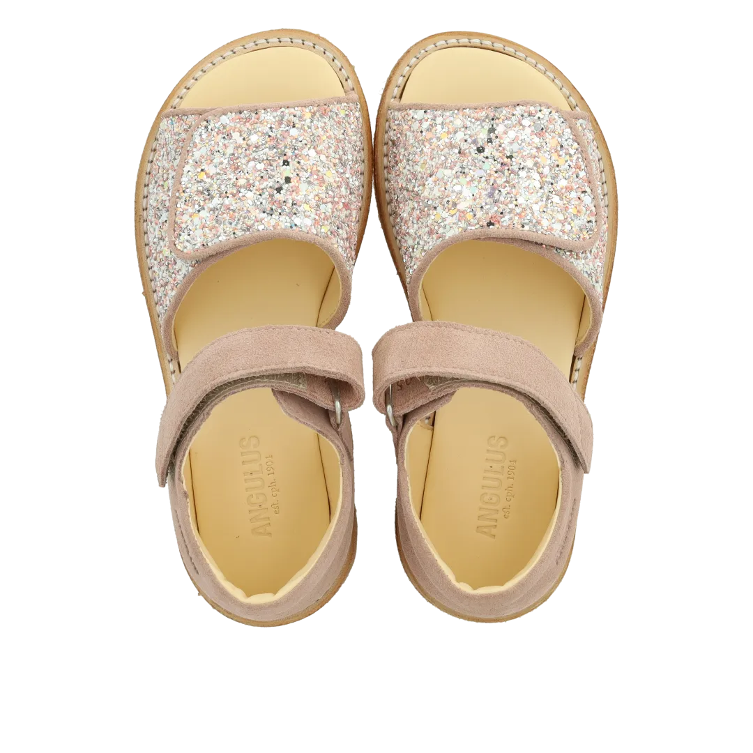 Angulus sandal glitterdetalje åben tå ruskind