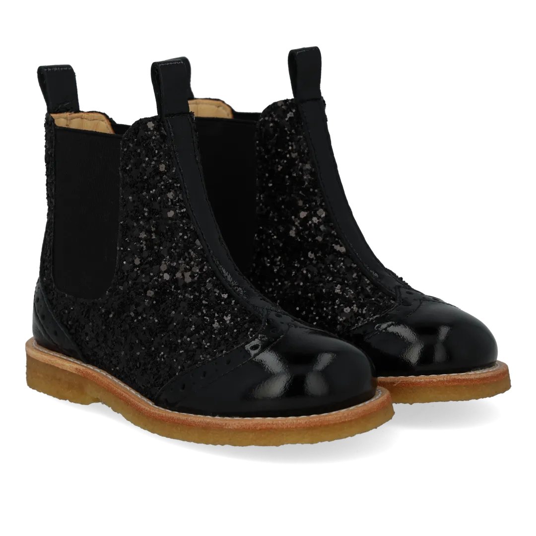 Angulus Chelsea støvle brogue børn glitter elastik