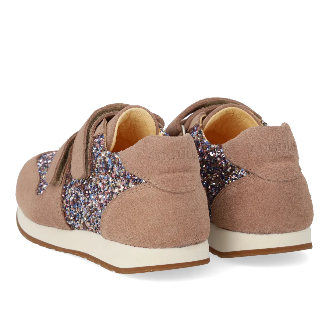 Angulus Running Glitter Sneaker Velcro Skind Børn