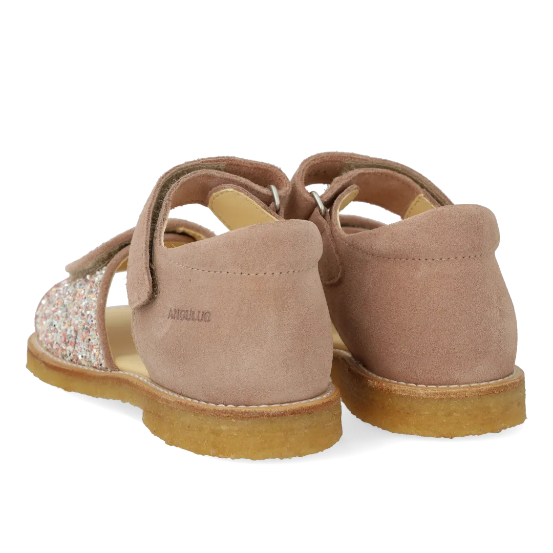 Angulus sandal glitterdetalje åben tå ruskind
