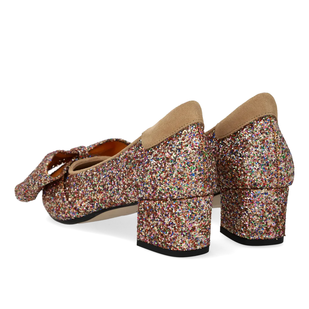 Angulus Sløjfe pump glitter damesko 5 cm blokhæl