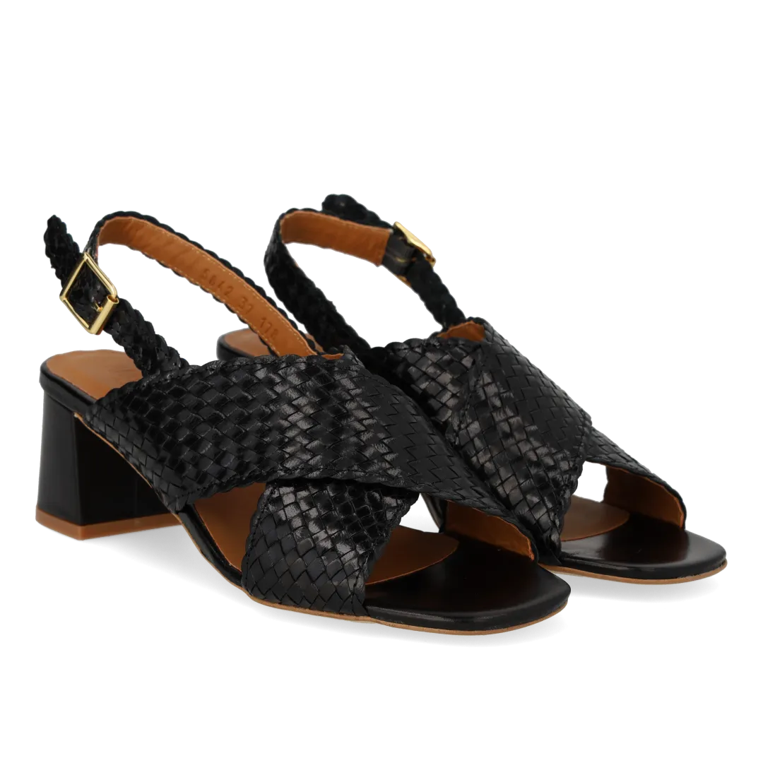 Angulus Høj krydssandal sandal håndflettet læder 6 cm hæl