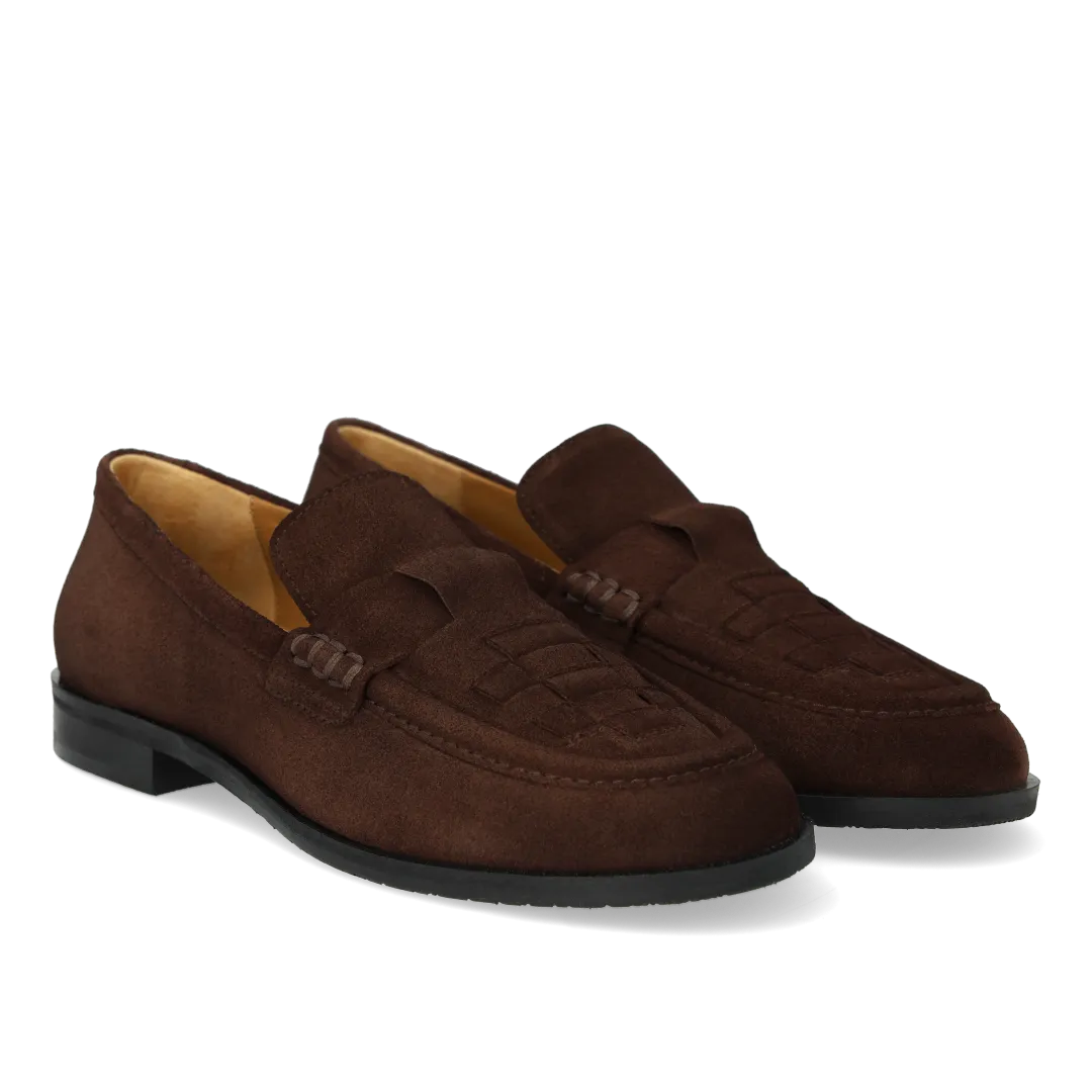 Angulus loafer brun ruskind damesko med flet