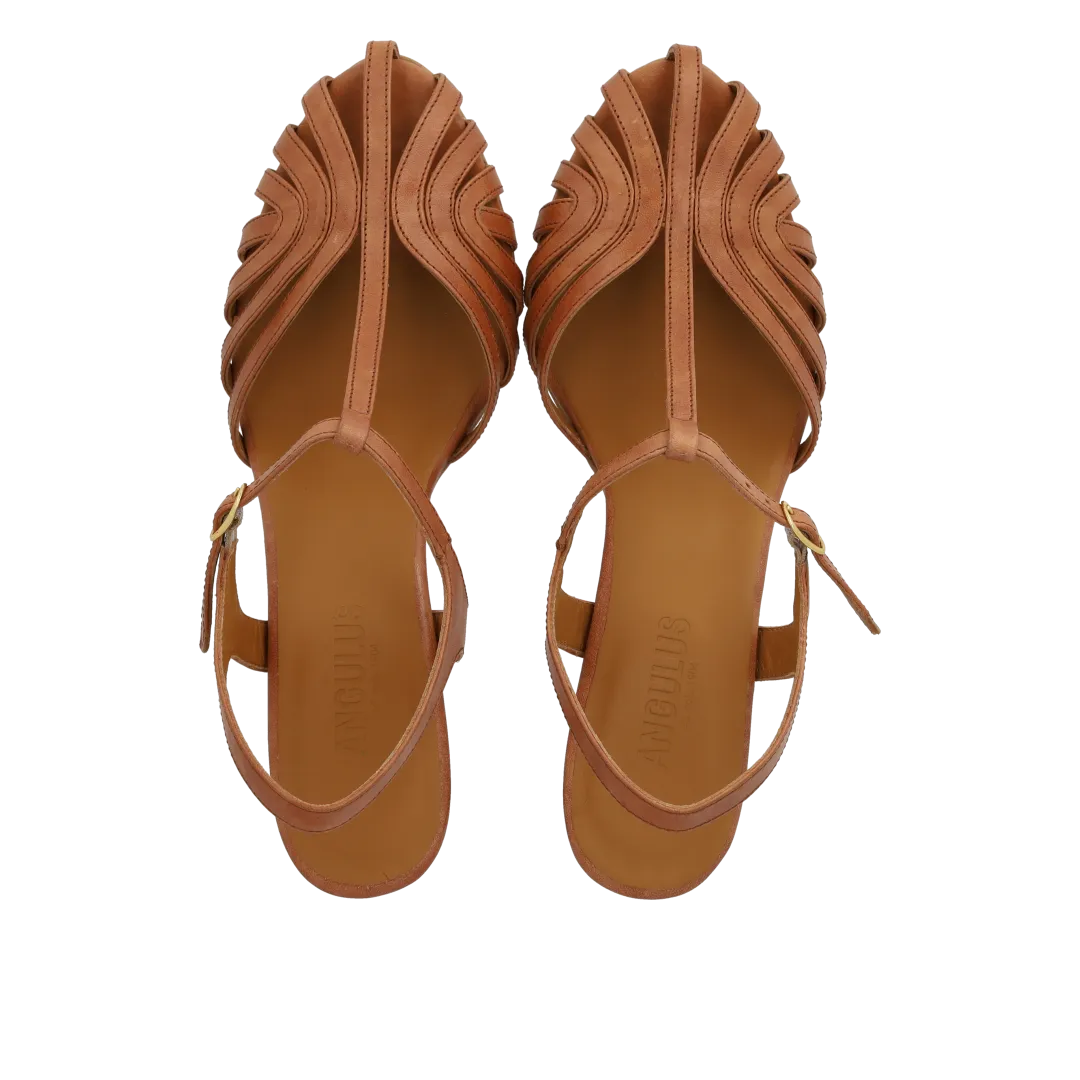 Angulus Sandal højhælet T-strap organisk