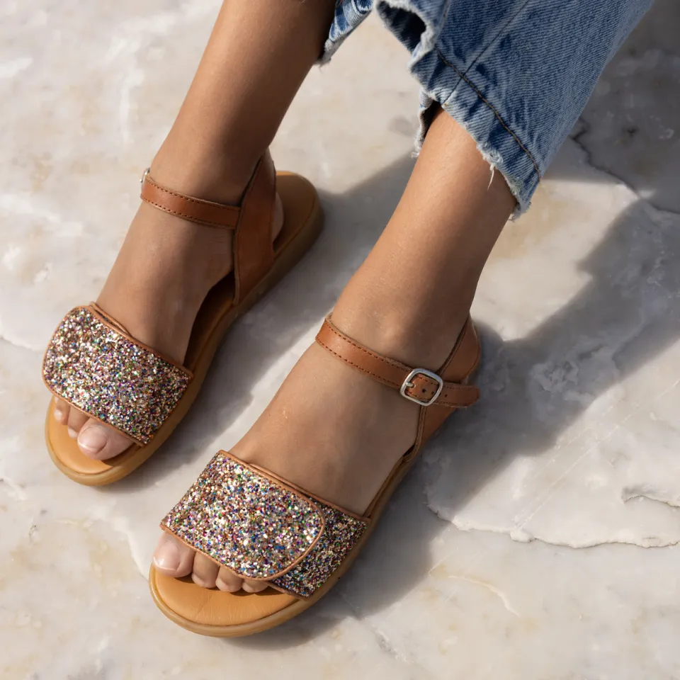 Angulus Glittersandal med spænde og velcro