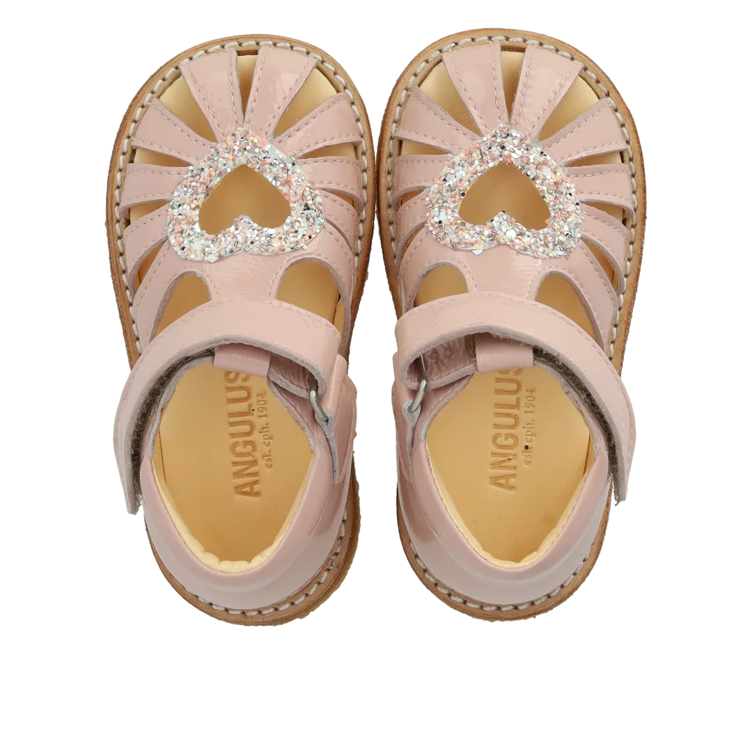 Angulus glitter hjerte begyndersandal velcro