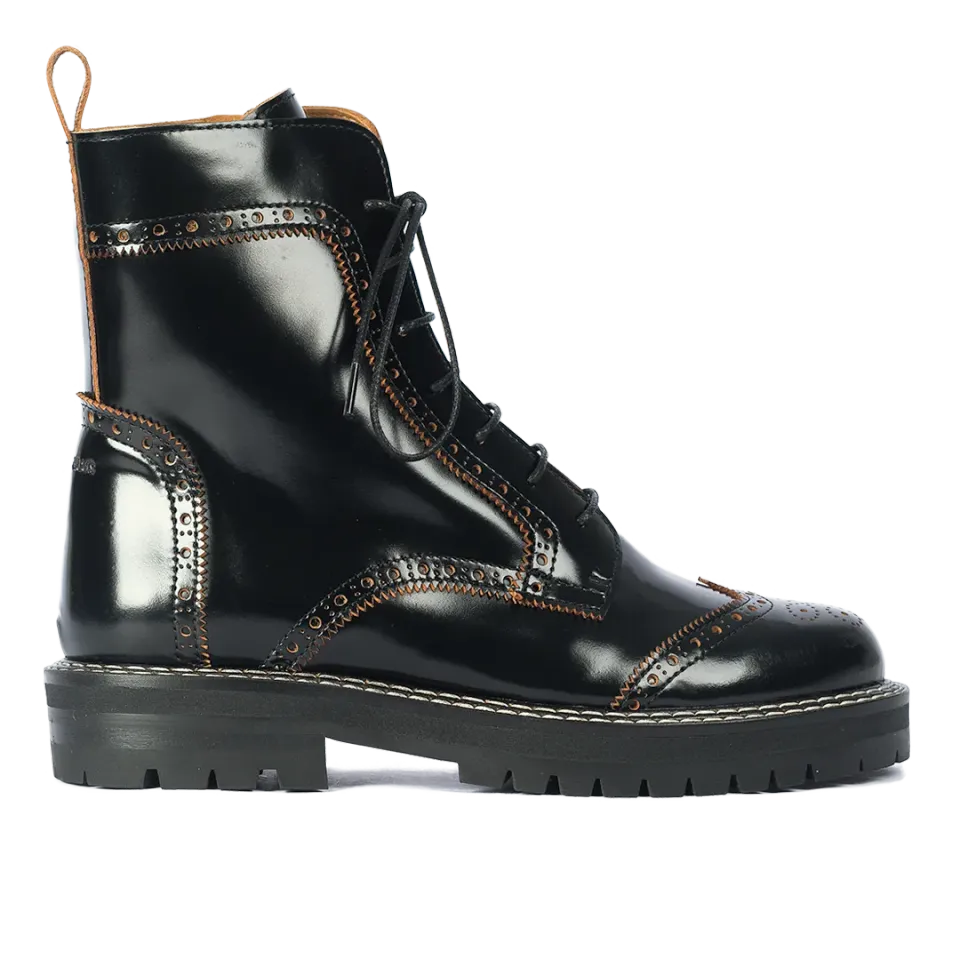Angulus chunky snørestøvle brogue læder tracksål