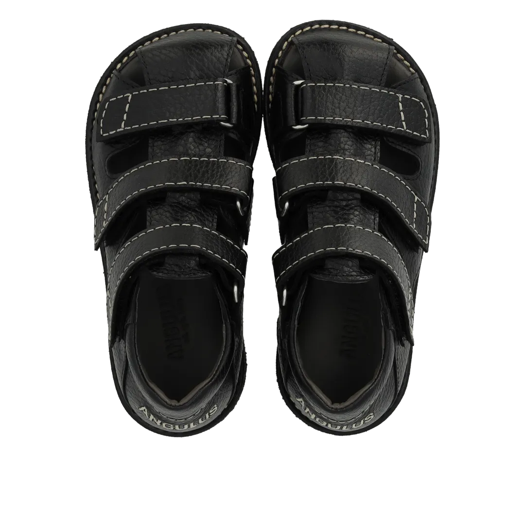 Angulus Sandal velcro rummelig børn sort sål