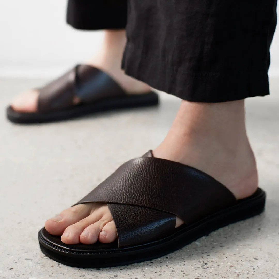Angulus Slip-on kryds lædersandal herresandal sort