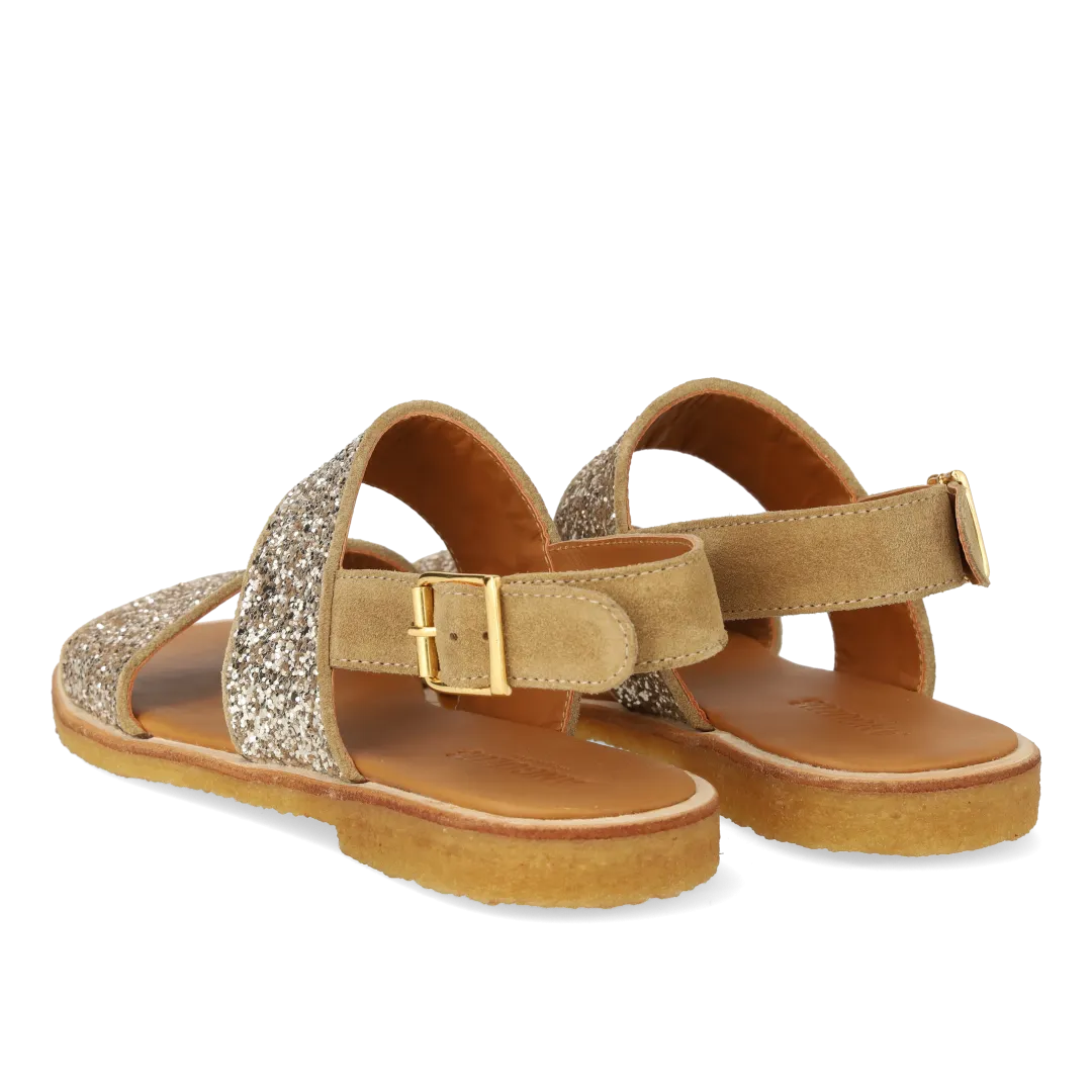 Angulus Glitter sandal i læder med ankelrem