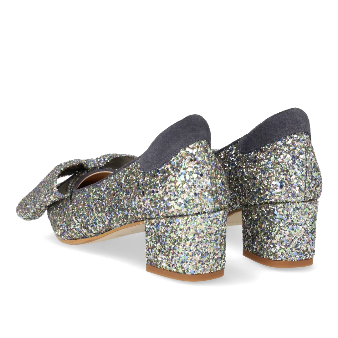 Angulus sløjfe pump glitterpumps 5 cm blokhæl